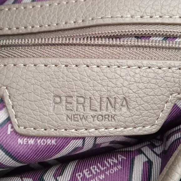 Perlina New York Womens Snake Pattern Embossed Leather Shoulder Bag Gray & Cream - Picture 7 of 7